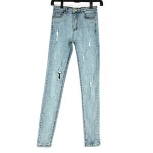 PINKY Light Blue Distressed Stretch Denim Super‎ Skinny Jeans Size 29